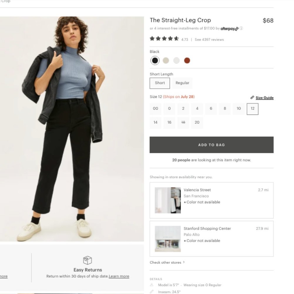 Black Everlane Straight Leg Crop Pant (Short) 12